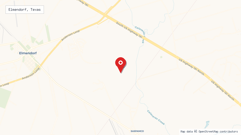 Street map of Elmendorf, Texas with location pin