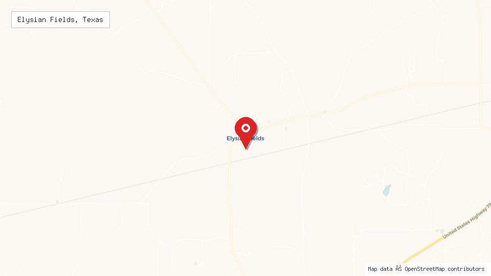 Street map of Elysian Fields, Texas with location pin