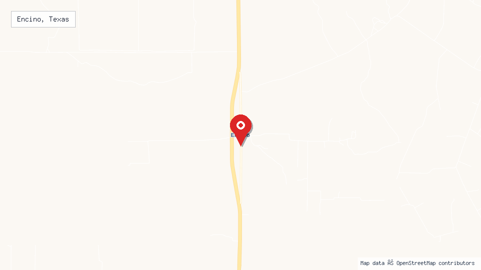 Street map of Encino, Texas with location pin