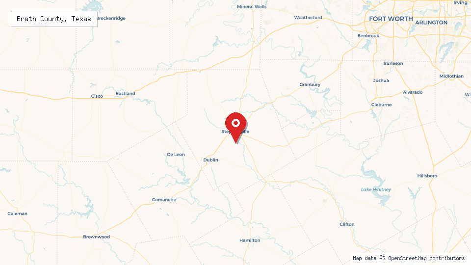 Street map of Erath County, Texas with location pin