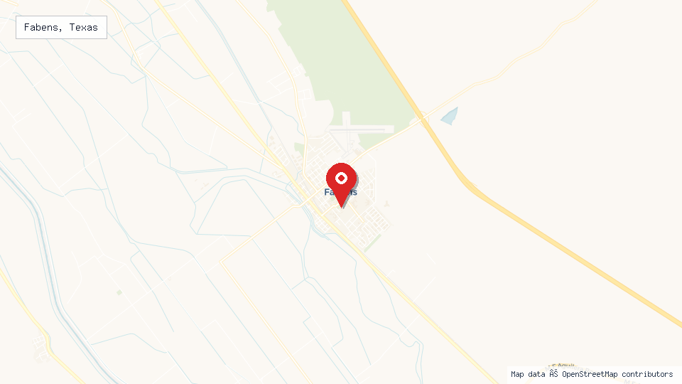 Street map of Fabens, Texas with location pin