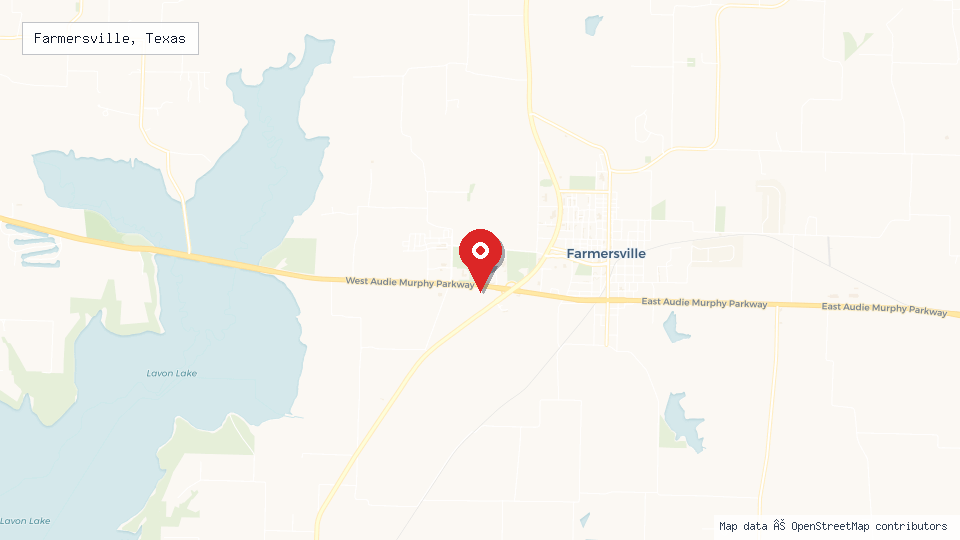 Street map of Farmersville, Texas with location pin