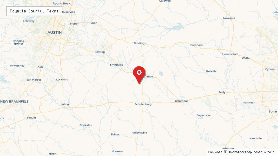 Street map of Fayette County, Texas with location pin