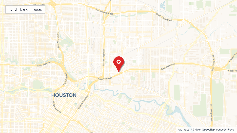 Street map of Fifth Ward, Texas with location pin