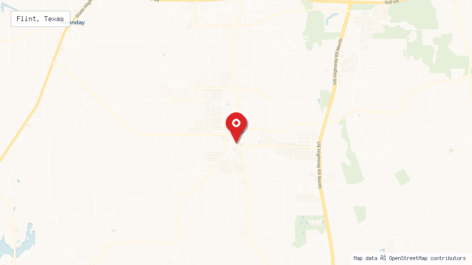 Street map of Flint, Texas with location pin