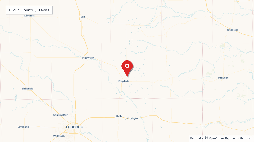 Street map of Floyd County, Texas with location pin