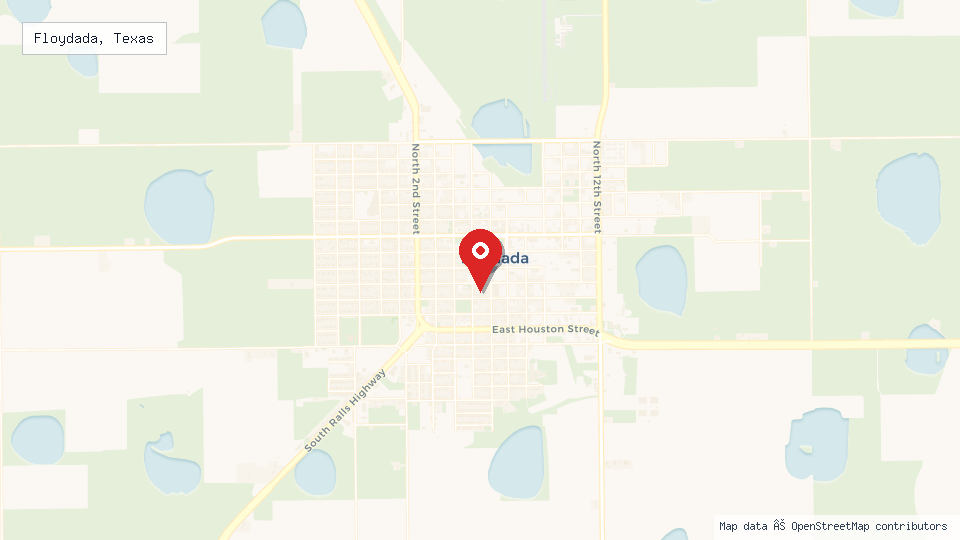 Street map of Floydada, Texas with location pin