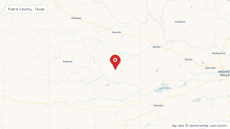 Street map of Foard County, Texas with location pin
