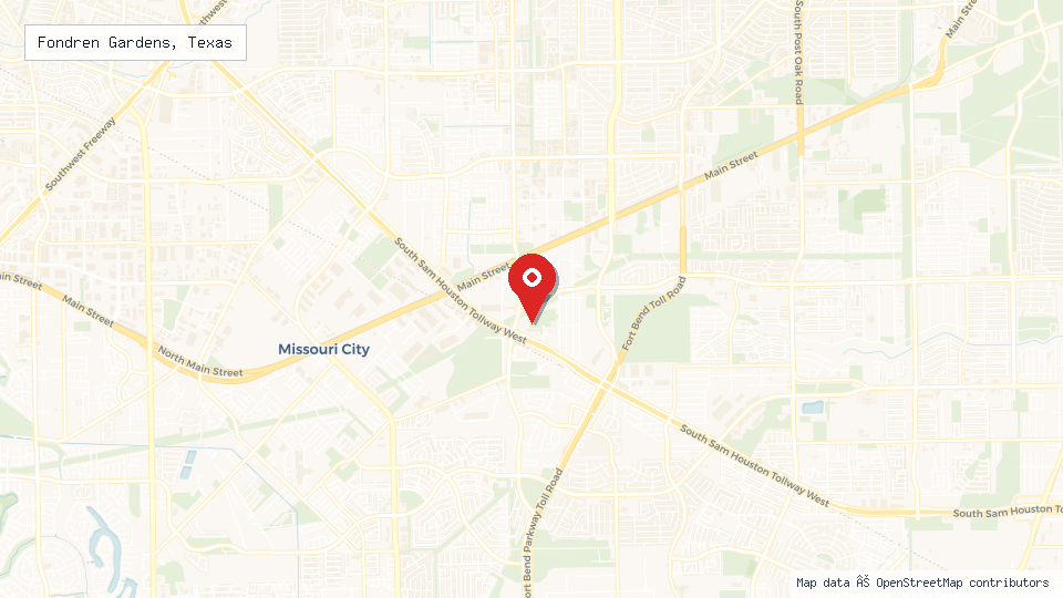 Street map of Fondren Gardens, Texas with location pin