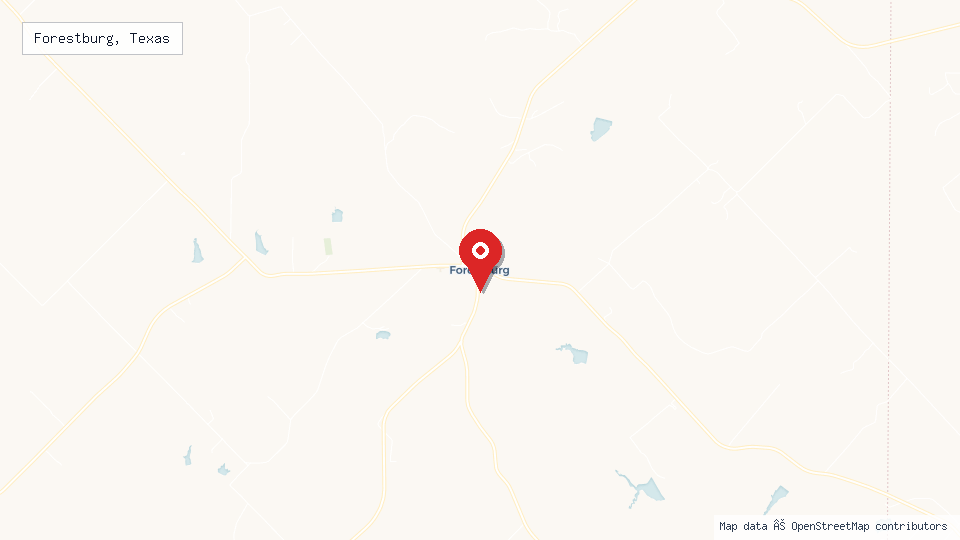 Street map of Forestburg, Texas with location pin