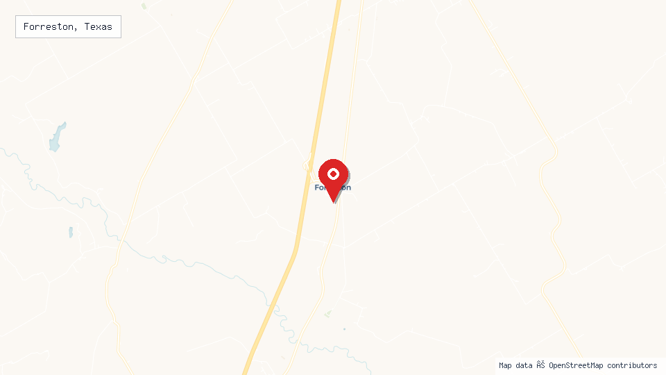 Street map of Forreston, Texas with location pin