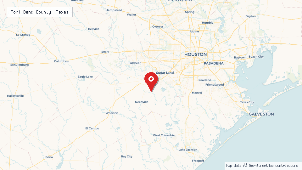 Street map of Fort Bend County, Texas with location pin