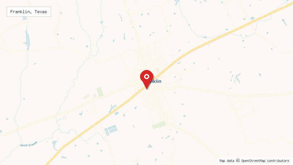 Street map of Franklin, Texas with location pin