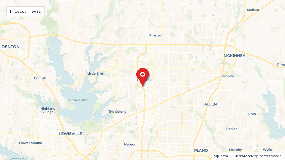 Street map of Frisco, Texas with location pin