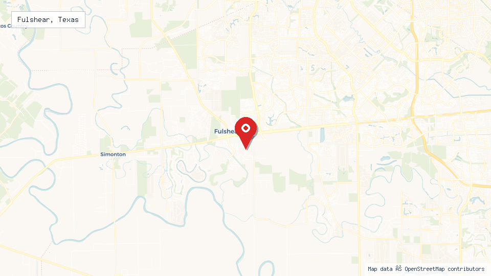 Street map of Fulshear, Texas with location pin