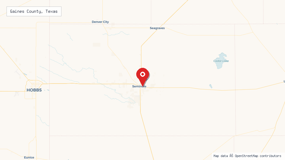 Street map of Gaines County, Texas with location pin