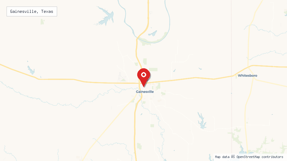 Street map of Gainesville, Texas with location pin