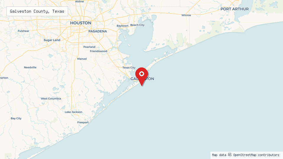 Street map of Galveston County, Texas with location pin