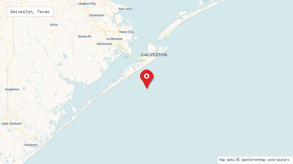 Street map of Galveston, Texas with location pin