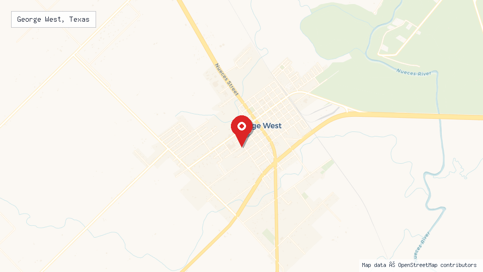 Street map of George West, Texas with location pin