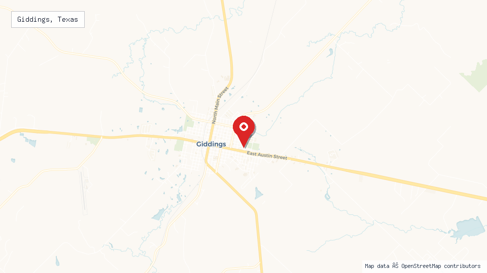 Street map of Giddings, Texas with location pin