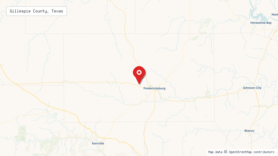 Street map of Gillespie County, Texas with location pin