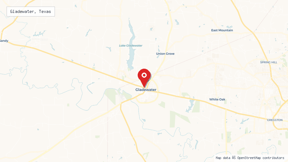 Street map of Gladewater, Texas with location pin