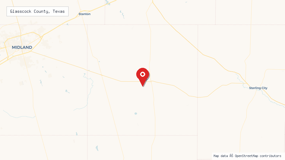 Street map of Glasscock County, Texas with location pin