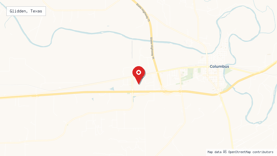 Street map of Glidden, Texas with location pin