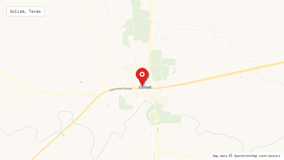 Street map of Goliad, Texas with location pin