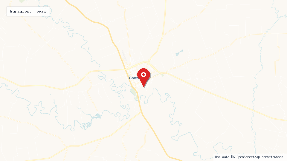 Street map of Gonzales, Texas with location pin