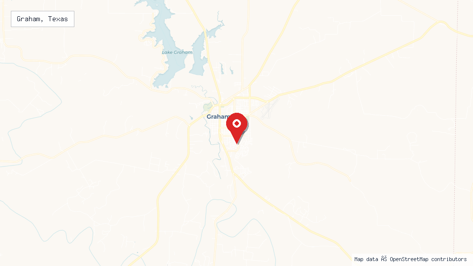Street map of Graham, Texas with location pin