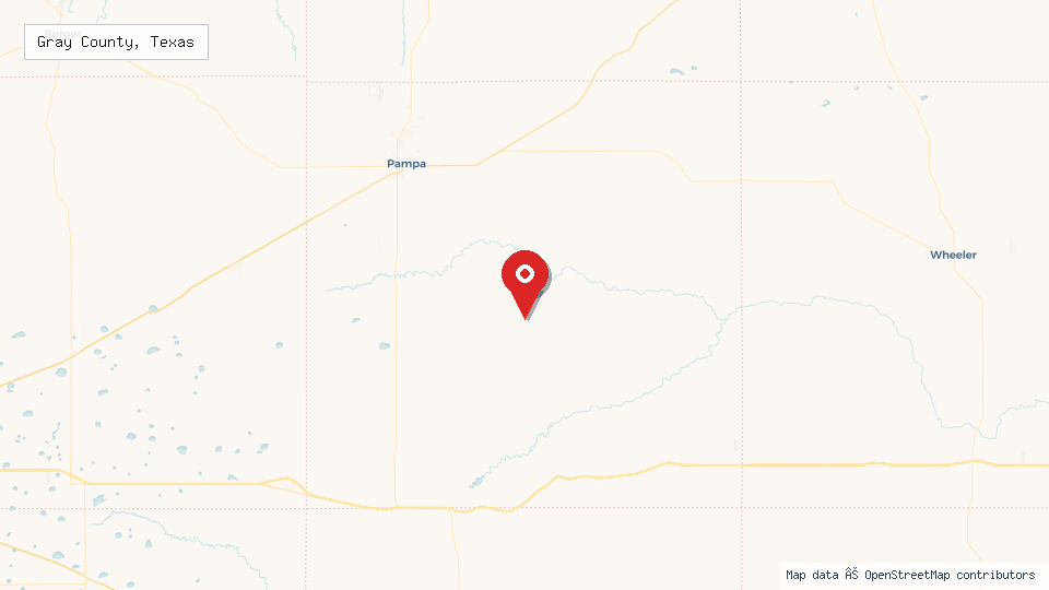 Street map of Gray County, Texas with location pin