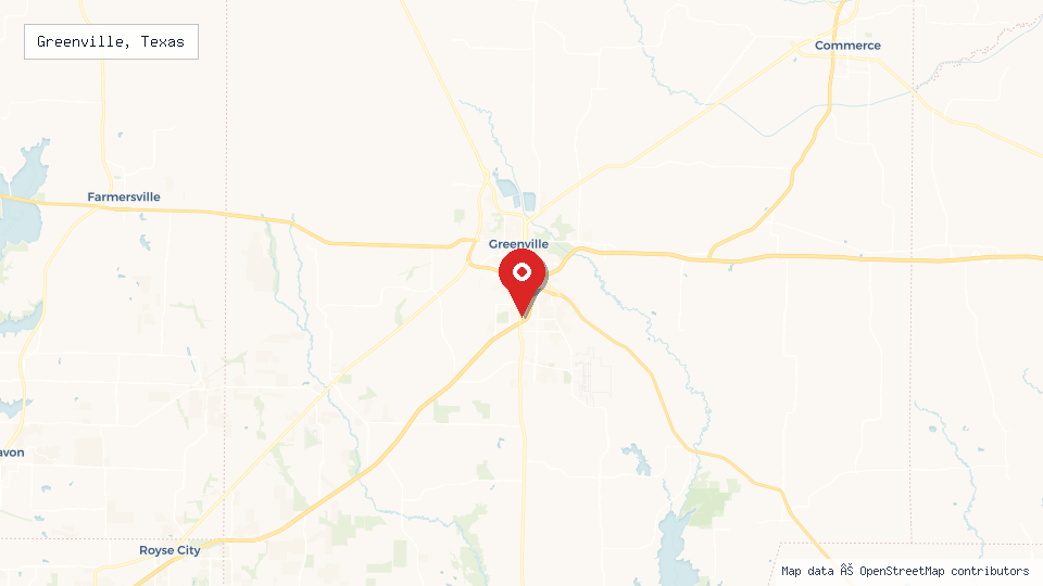 Street map of Greenville, Texas with location pin