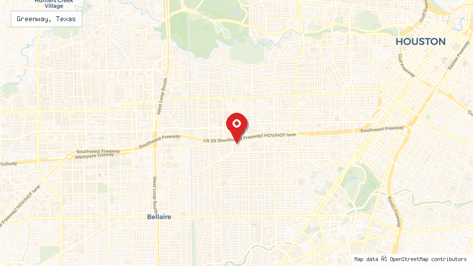 Street map of Greenway, Texas with location pin