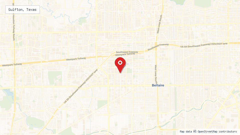 Street map of Gulfton, Texas with location pin