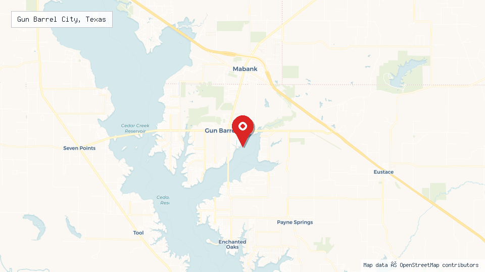 Street map of Gun Barrel City, Texas with location pin