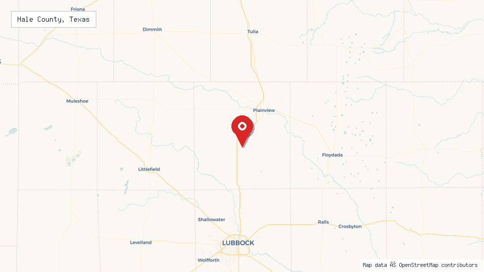 Street map of Hale County, Texas with location pin