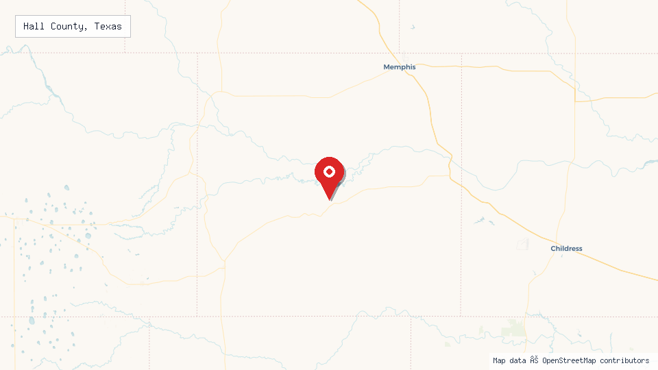 Street map of Hall County, Texas with location pin