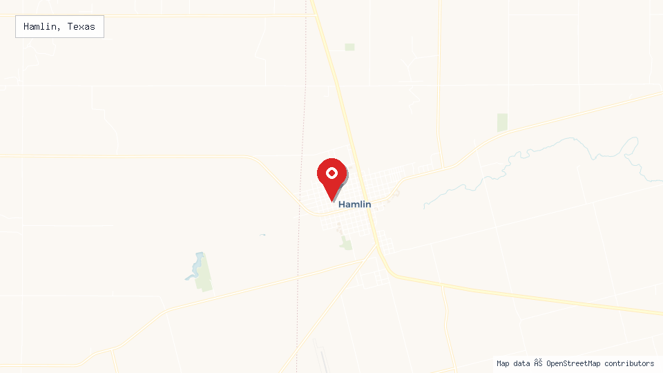 Street map of Hamlin, Texas with location pin