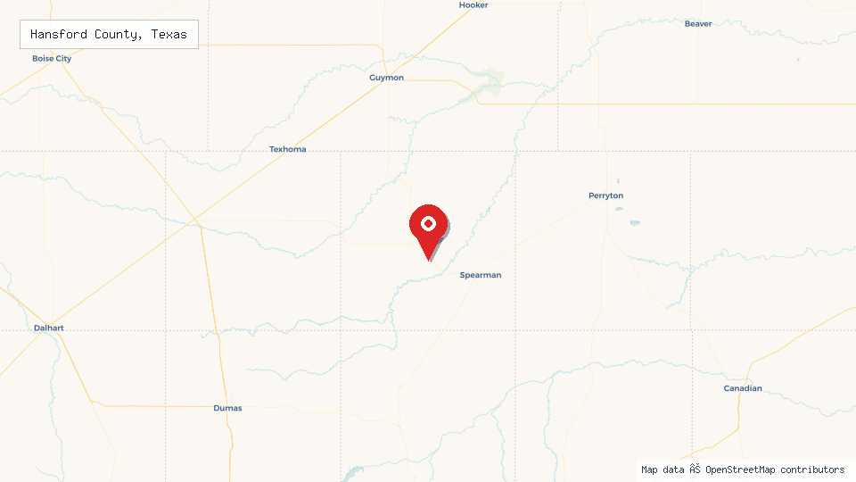 Street map of Hansford County, Texas with location pin