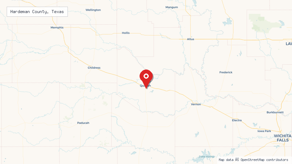 Street map of Hardeman County, Texas with location pin