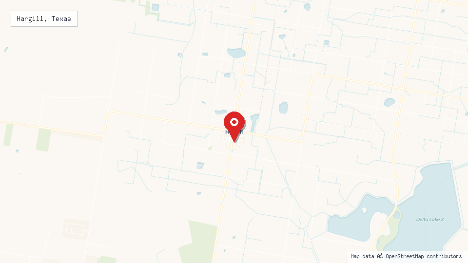 Street map of Hargill, Texas with location pin