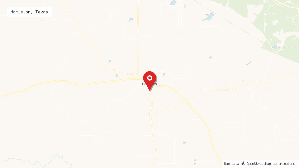 Street map of Harleton, Texas with location pin