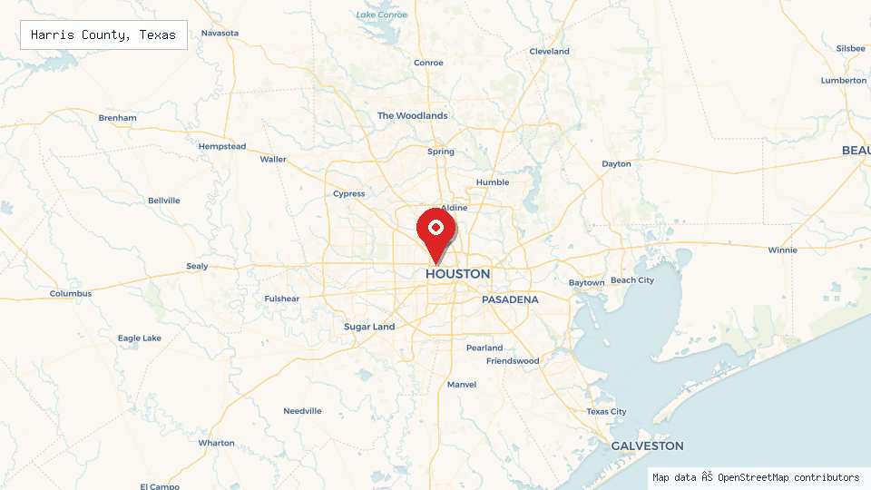 Street map of Harris County, Texas with location pin