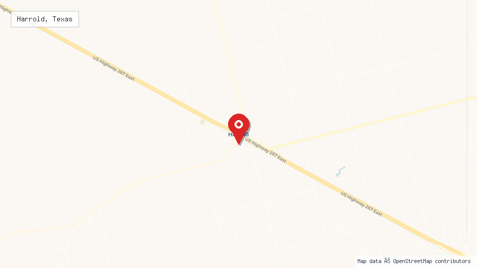 Street map of Harrold, Texas with location pin