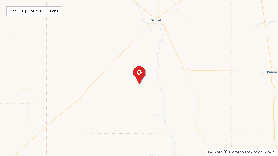 Street map of Hartley County, Texas with location pin