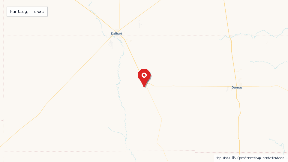 Street map of Hartley, Texas with location pin