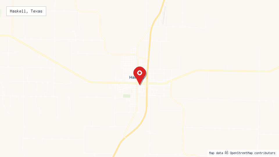 Street map of Haskell, Texas with location pin