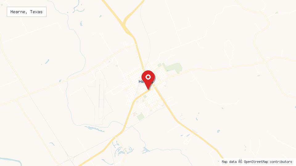 Street map of Hearne, Texas with location pin